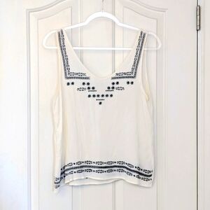 Harlow Off White and Black Embroidered Tank Top Size Small